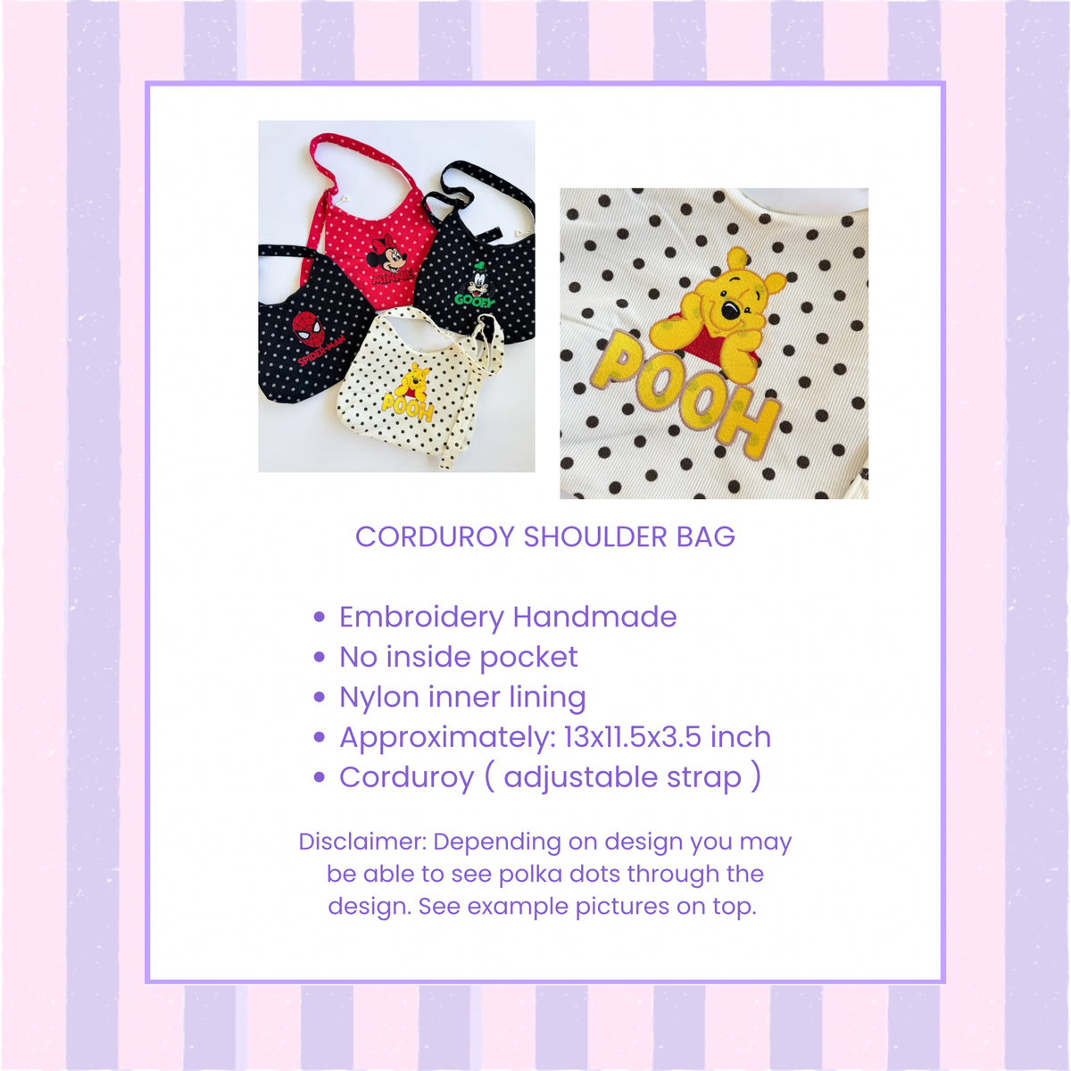 EMBROIDERED CORDUROY BAG ( PRE-ORDER DUE TO SHIP END OF OCT)
